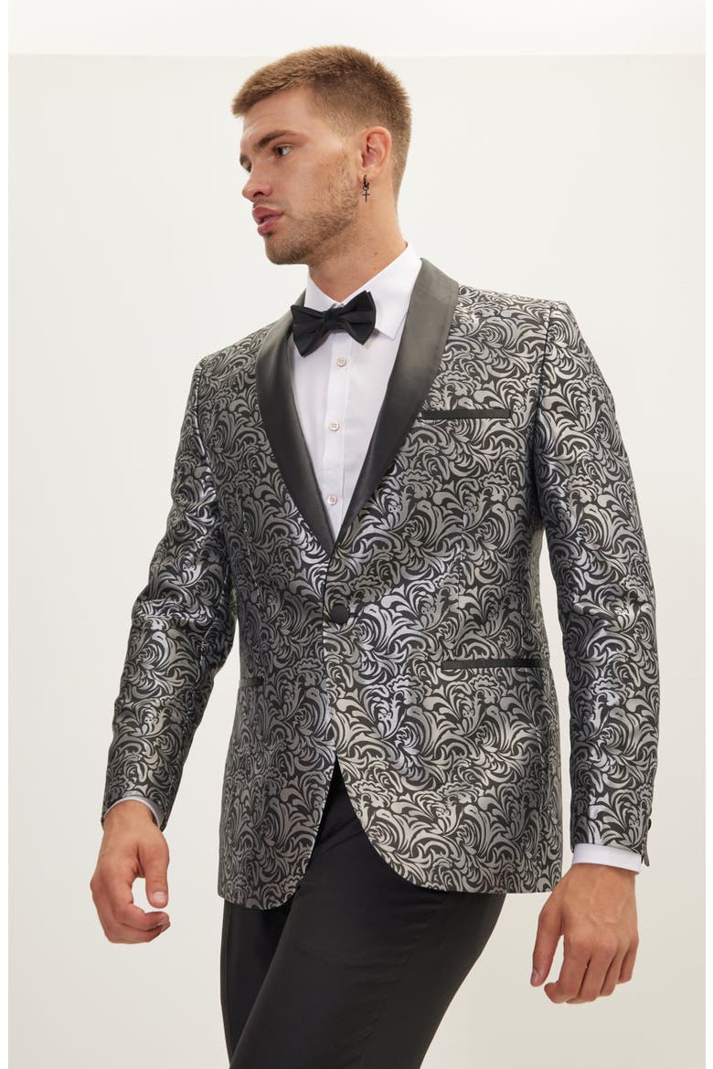 Metallic Paisley Pattern Tuxedo Jacket, Alternate, color, BLACK
