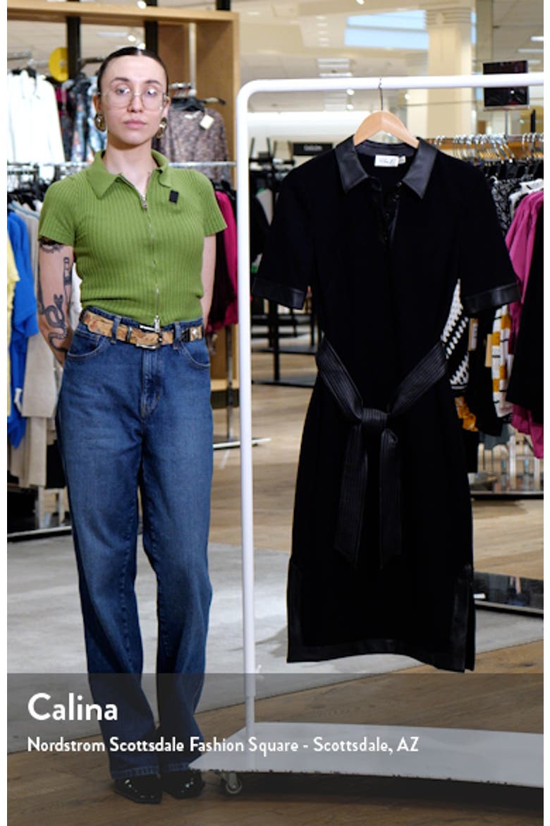 Faux Leather Trim Tie Waist Midi Dress video