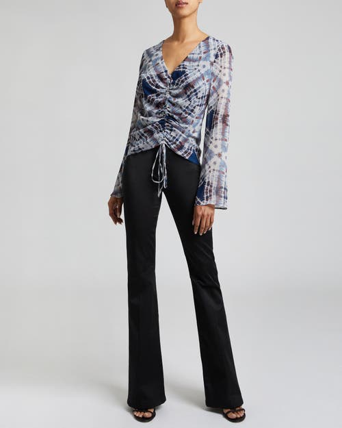 Santorelli Ravela Ruched Abstract-print Blouse In Cloud