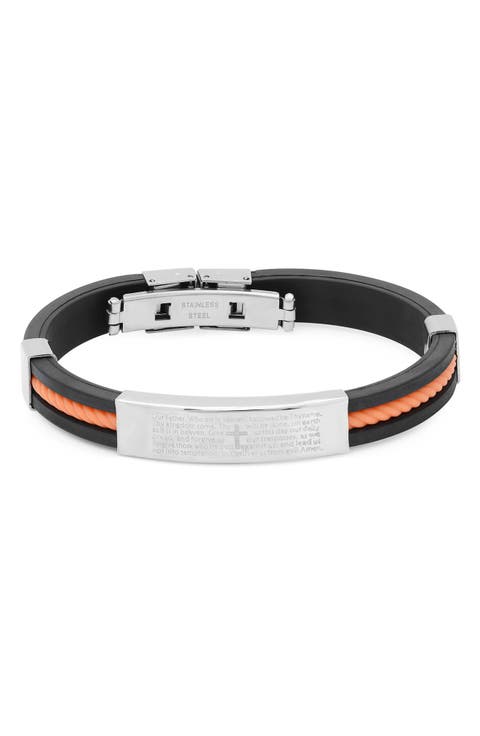Men's Stainless Steel Lord's Prayer Rubber Strap Bracelet