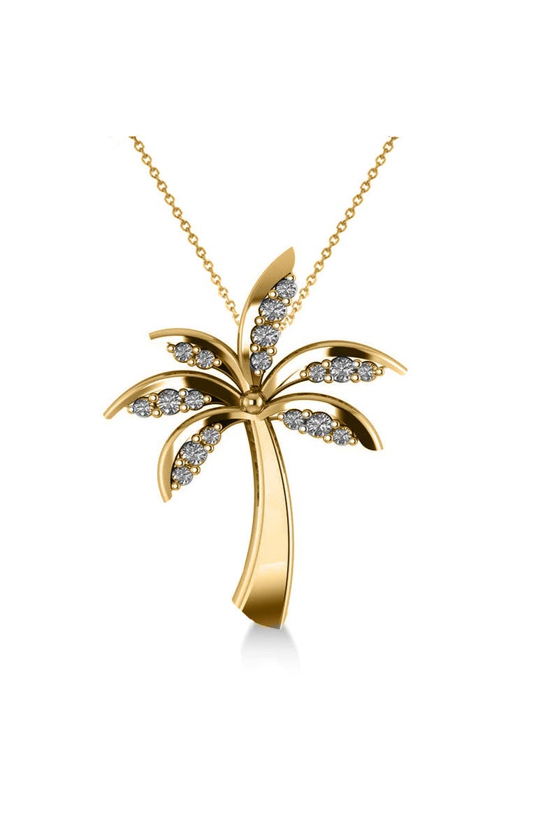 Diamond Summer Palm Tree Pendant Necklace 14k, Main, color, Yellow Gold