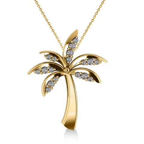 Diamond Summer Palm Tree Pendant Necklace 14k