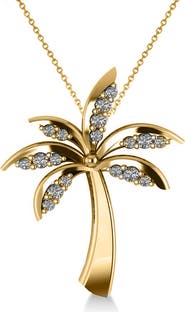 ALLUREZ Diamond Summer Palm Tree Pendant Necklace 14k