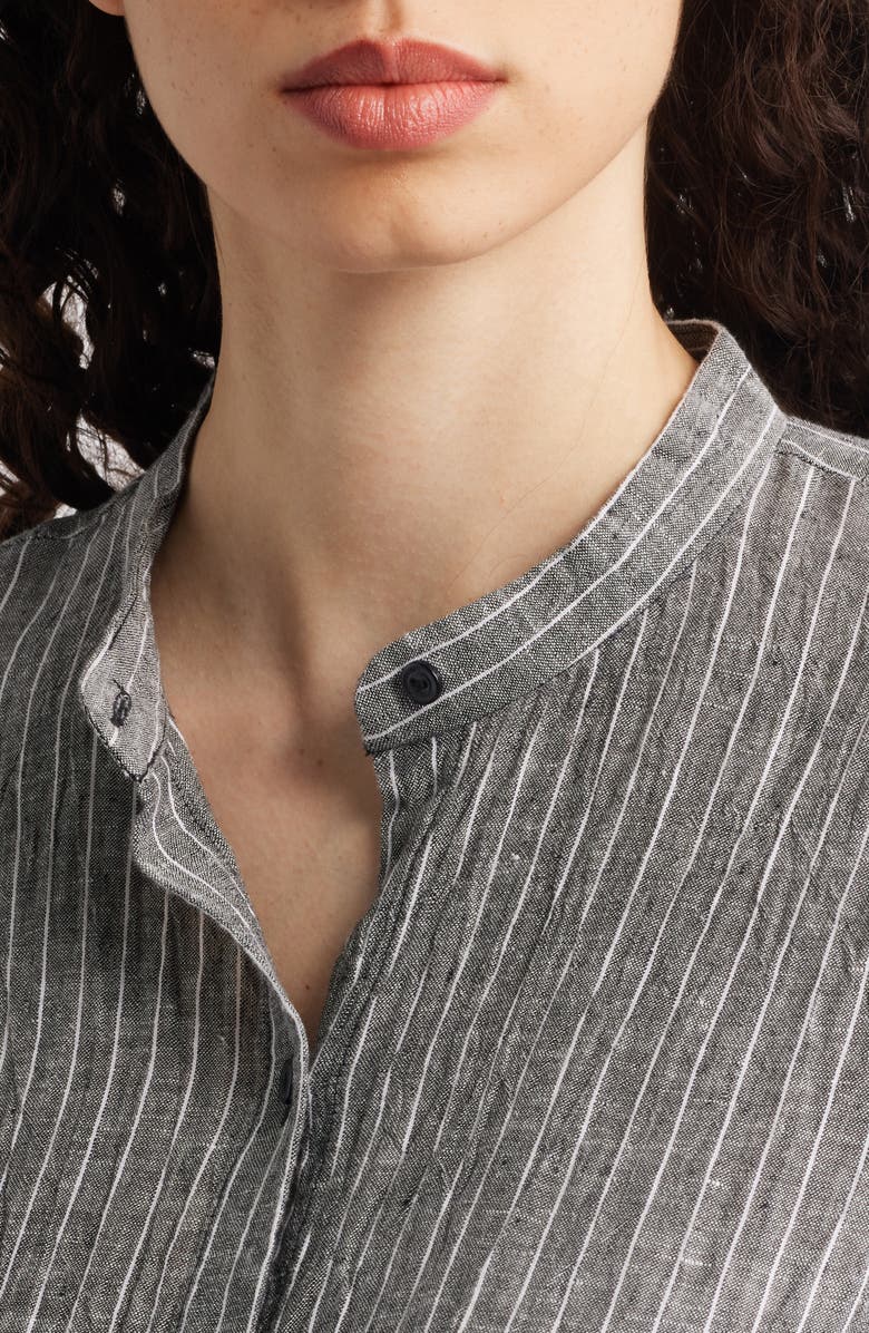 Eileen Fisher Mandarin Collar Organic Linen Button-Up Shirt, Alternate, color,