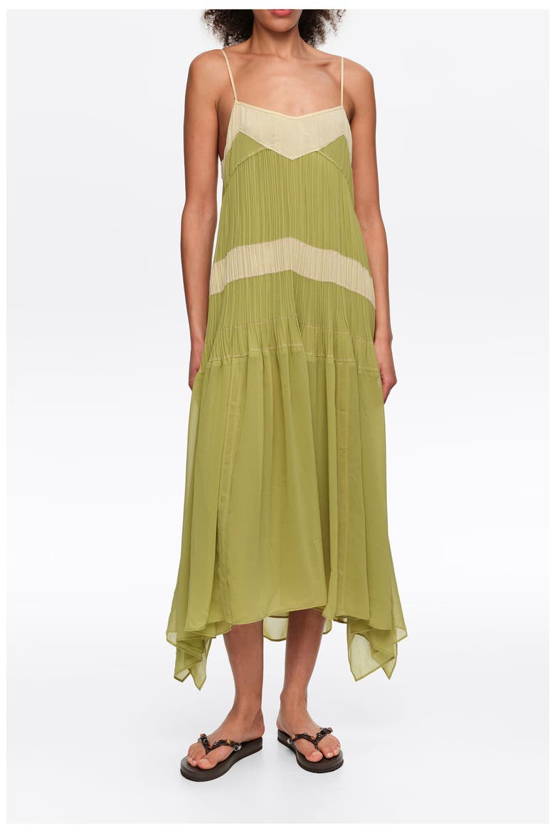 Two-Tone Pleated A-Line Strappy Dress, Main, color, LIGHT GREEN