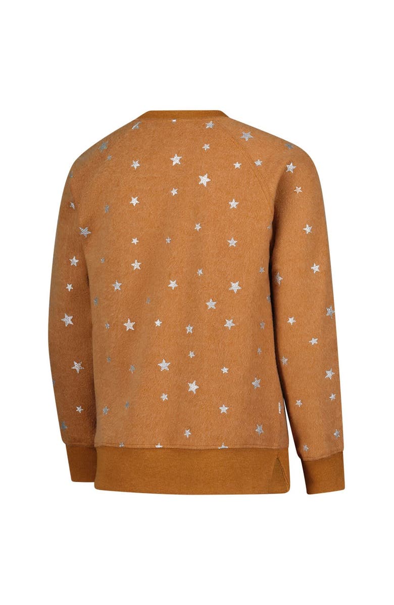 Wes & Willy Girls Youth Wes & Willy  Burnt Orange Texas Longhorns Shimmer Star Reverse Sweatshirt, Alternate, color, Burnt Orange