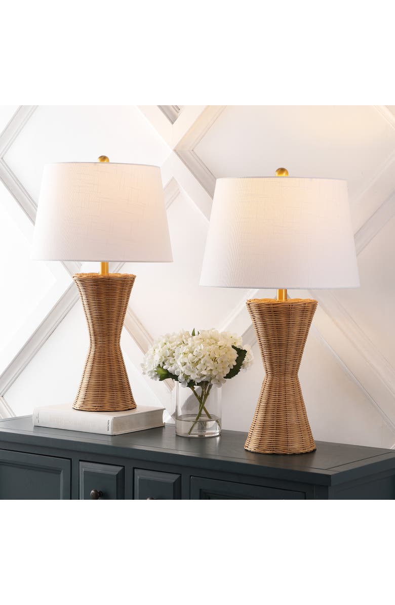 JONATHAN Y Laura 27" Coastal Designer Iron/Rattan Wicker LED Table Lamp, Natural, Alternate, color, Natural