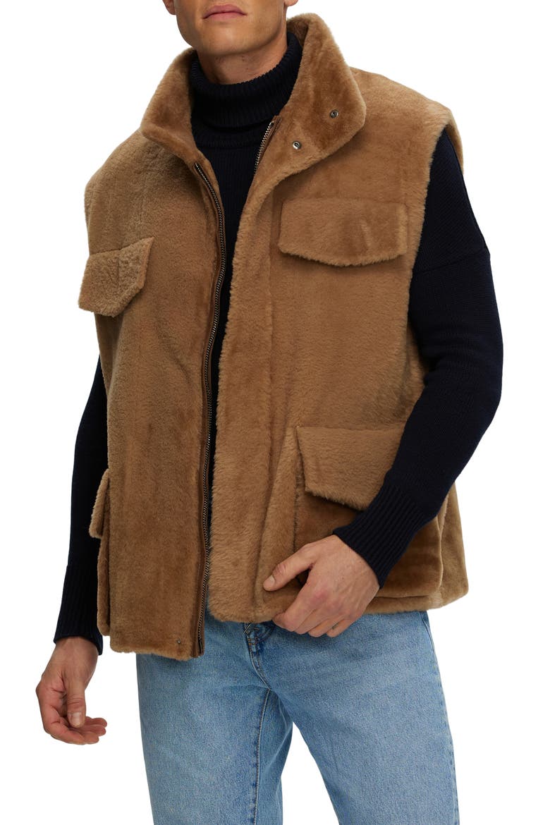 Mens Genuine Shearling Vest, Main, color, LIGHT BROWN