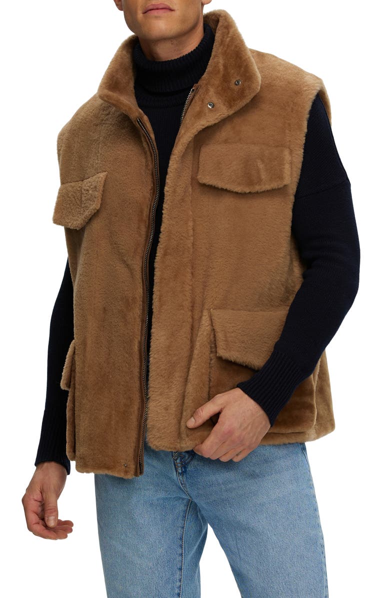 GORSKI Mens Genuine Shearling Vest, Main, color, Light Brown