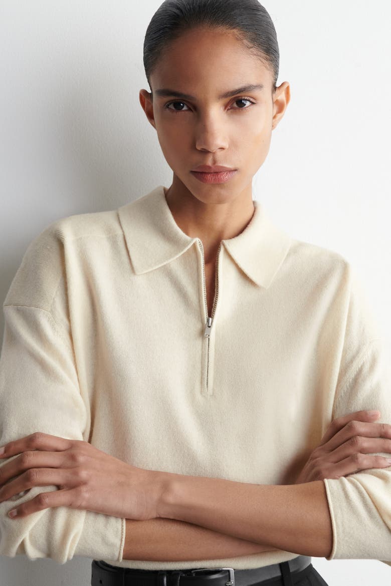 Merino Wool-Yak Zip-Up Polo Shirt, Alternate, color, WHITE