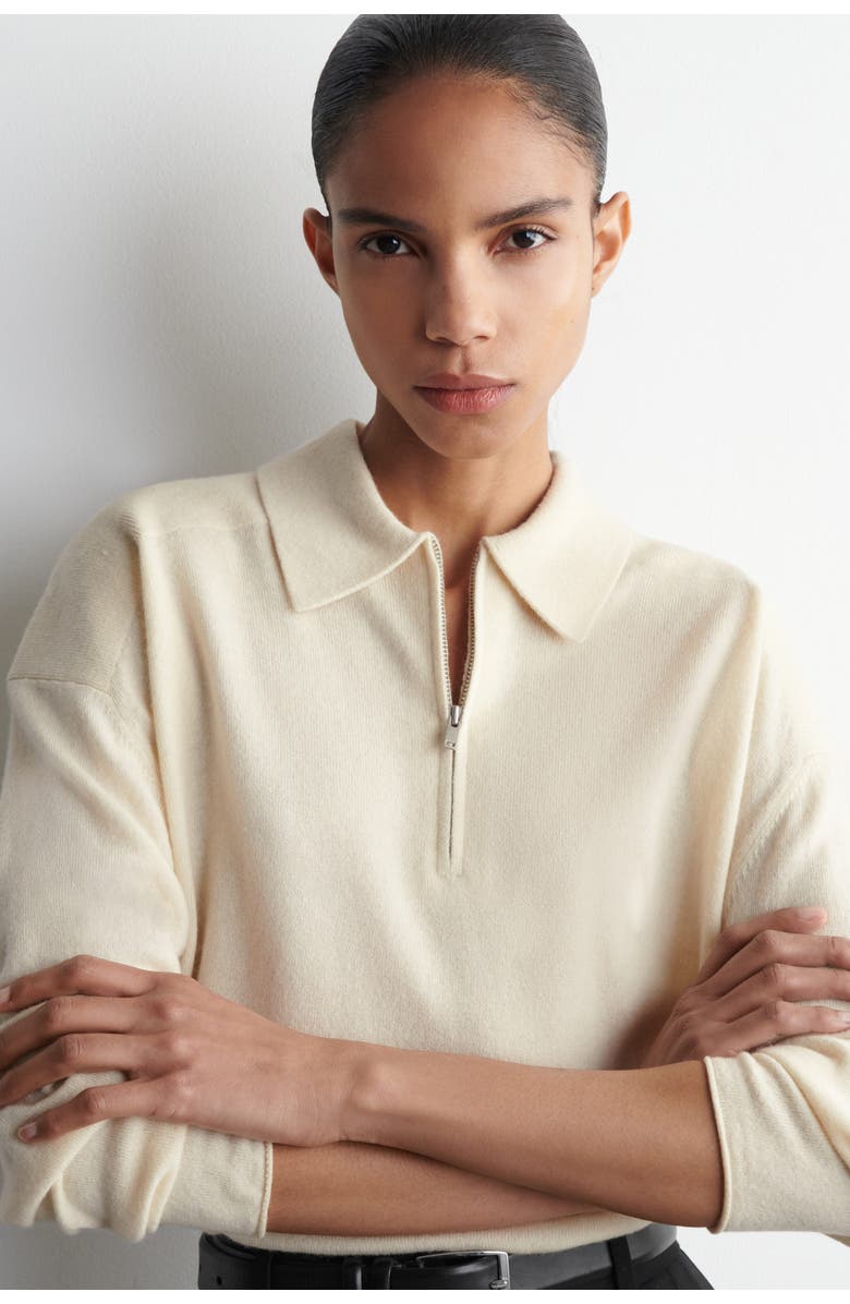 COS Merino Wool-Yak Zip-Up Polo Shirt, Alternate, color, White