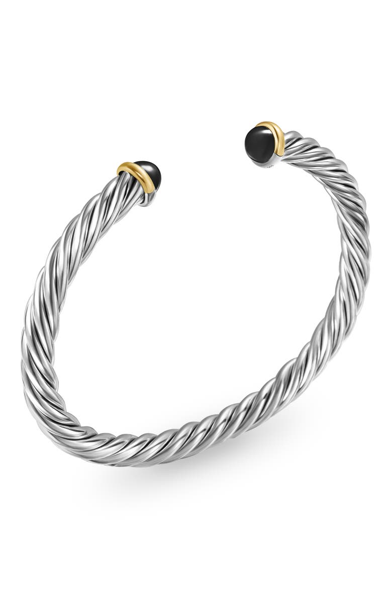 Cable Cuff Bracelet in Sterling Silver with 14K Yellow Gold, 6mm, Alternate, color, SILVER/ GOLD/ BLACK ONYX