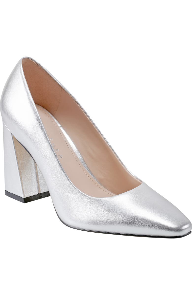 Marc Fisher LTD Yalina Pointed Toe Block Heel Pump, Main, color, Sil01