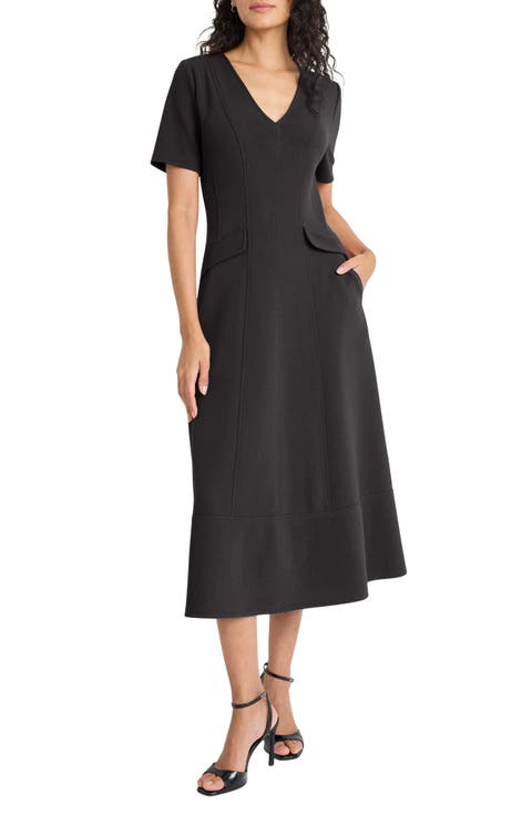 Short Sleeve Pocket Fit & Flare Midi Dress