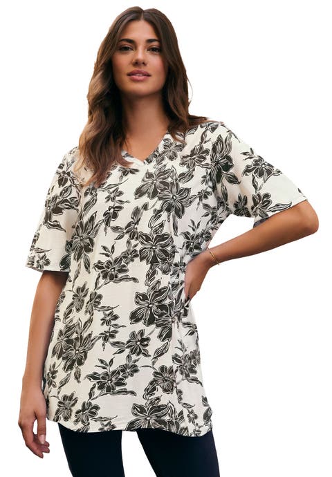 Plus Size Slub V Neck Boyfriend Tunic Top
