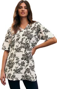Roaman's Plus Size Slub V Neck Boyfriend Tunic Top