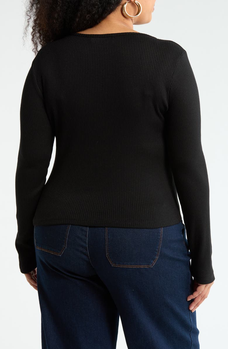 Renee C Button Detail Ribbed Top, Alternate, color, Black