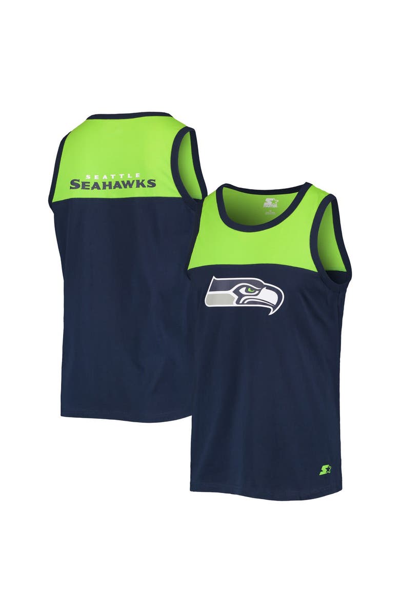 STARTER Men's Starter College Navy/Neon Green Seattle Seahawks Team Touchdown Fashion Tank Top, Main, color, Navy
