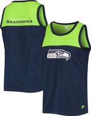 STARTER Men's Starter College Navy/Neon Green Seattle Seahawks Team Touchdown Fashion Tank Top