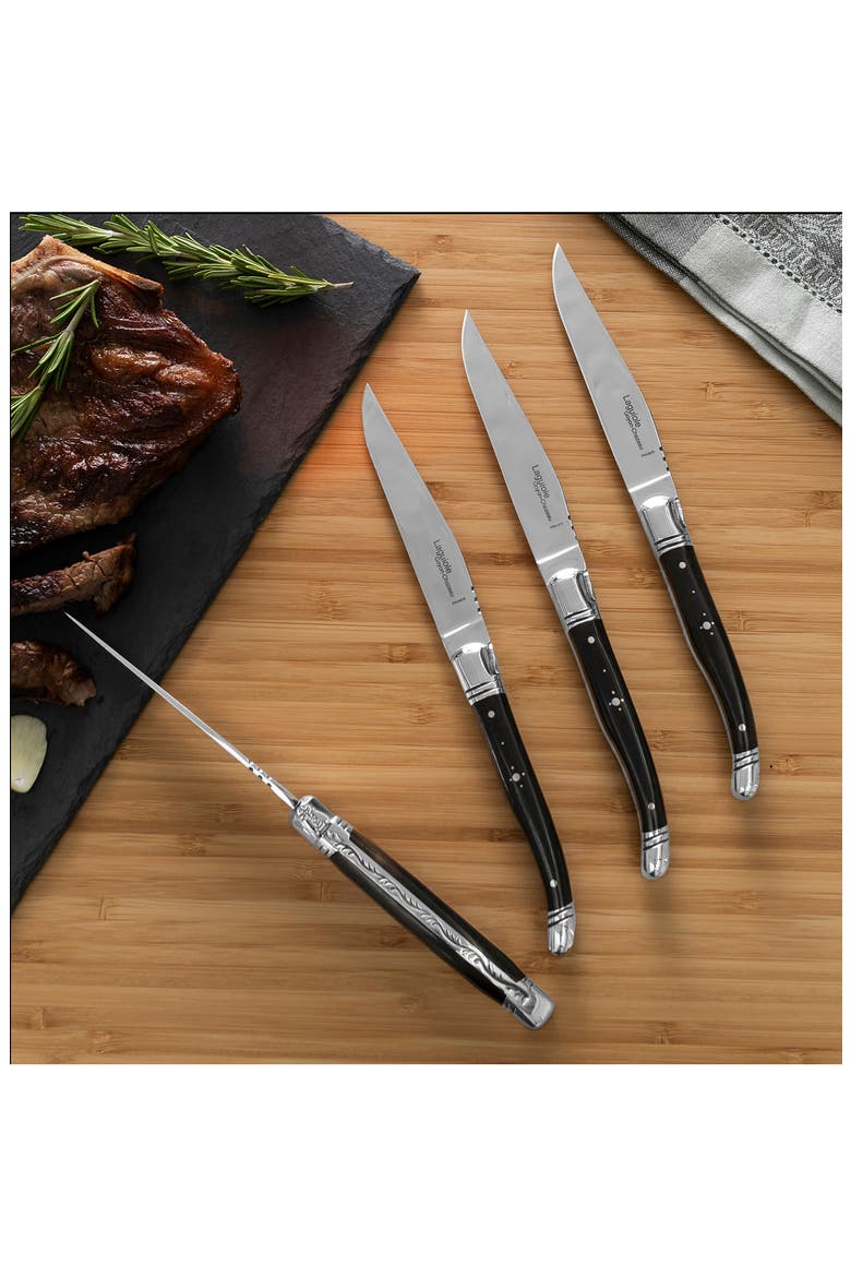 Set of 4 Laguiole Steak Knives, Alternate, color, BLACK