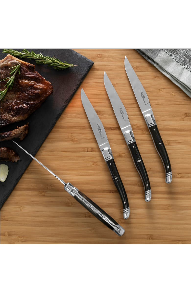 Goyon-Chazeau Set of 4 Laguiole Steak Knives, Alternate, color, Black