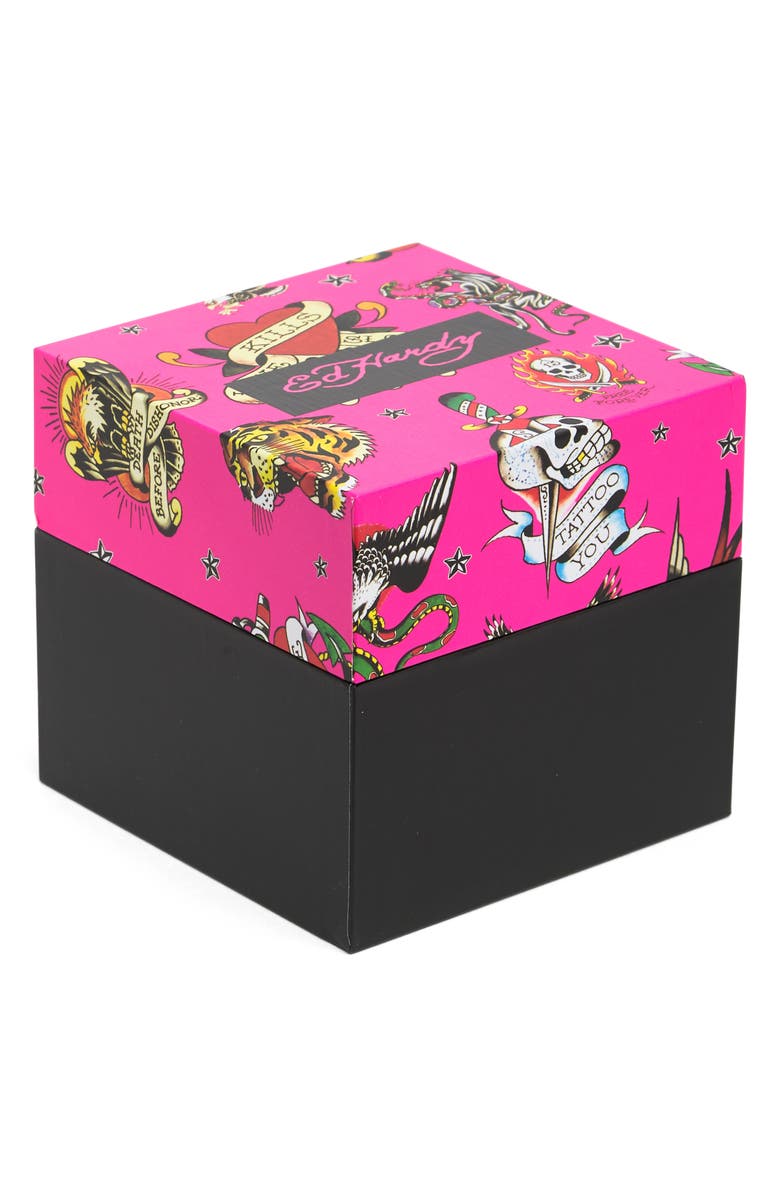 Ed Hardy Crystal Skull Silicone Strap Watch, 38mm x 44mm, Alternate, color, Matte Pink