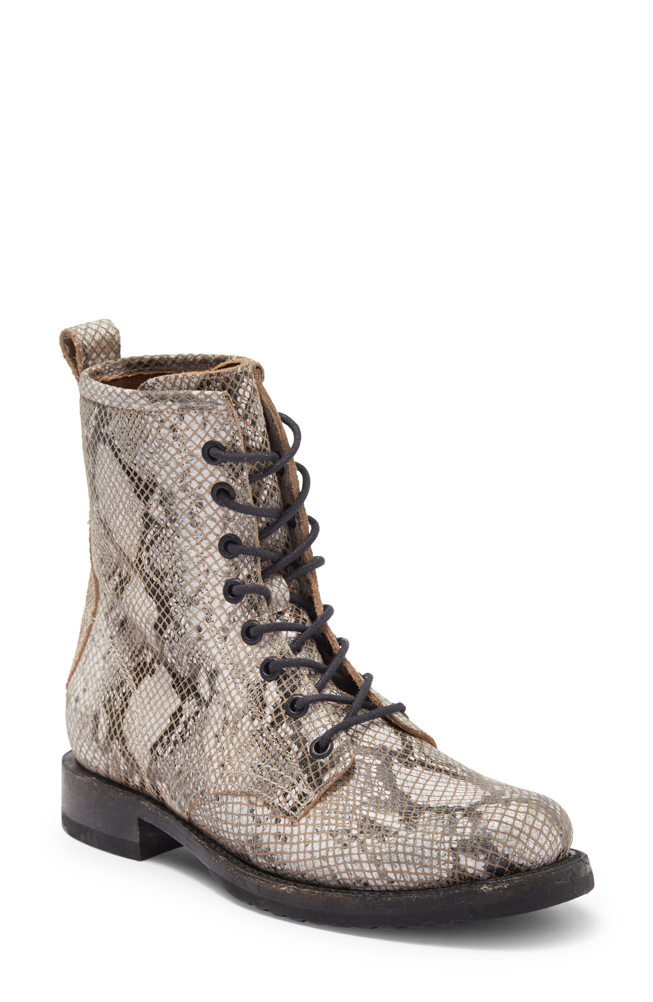 Frye Veronica Snakeskin Print Combat Boot, Main, color, 