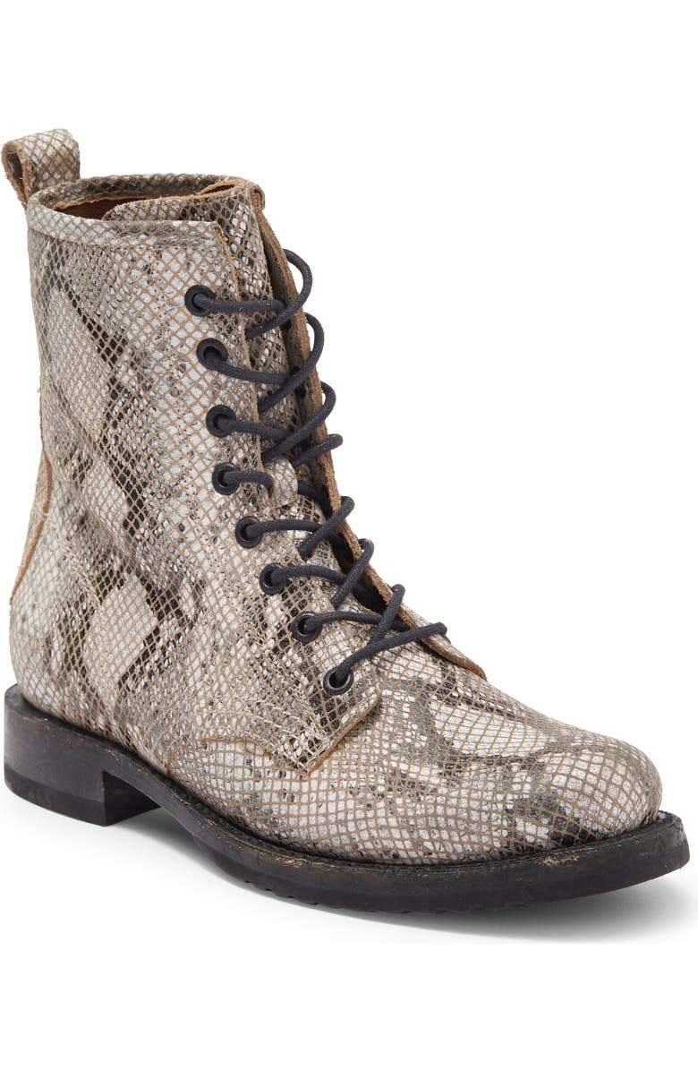 Frye Veronica Snakeskin Print Combat Boot, Main, color,