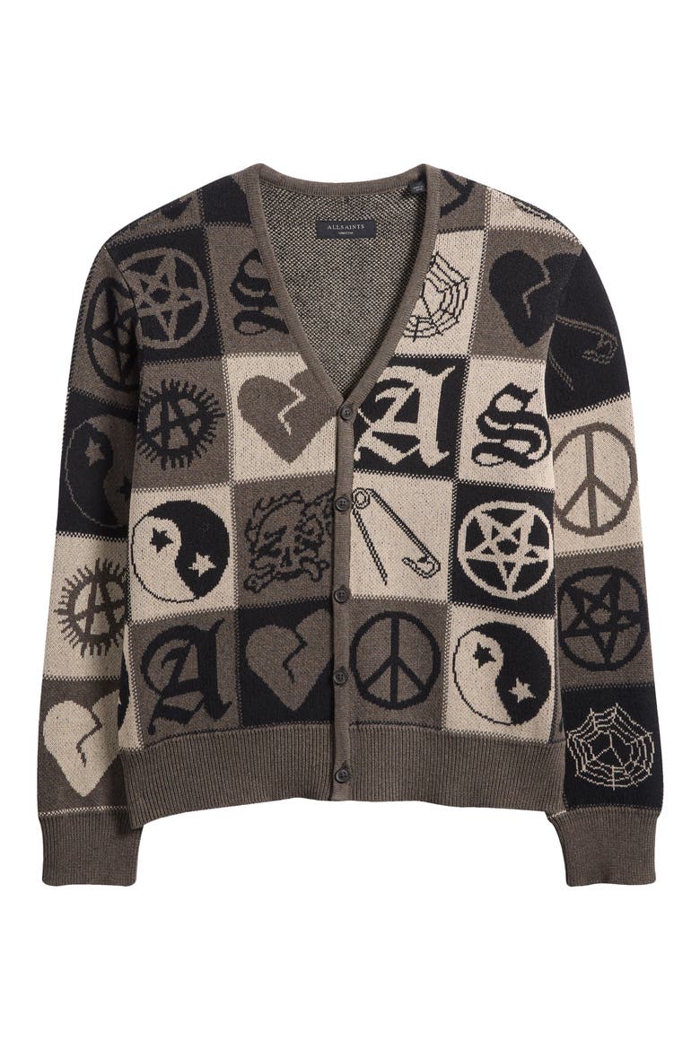 Barker Cotton Jacquard Cardigan, Alternate, color, TAUPE BROWN/ BLACK