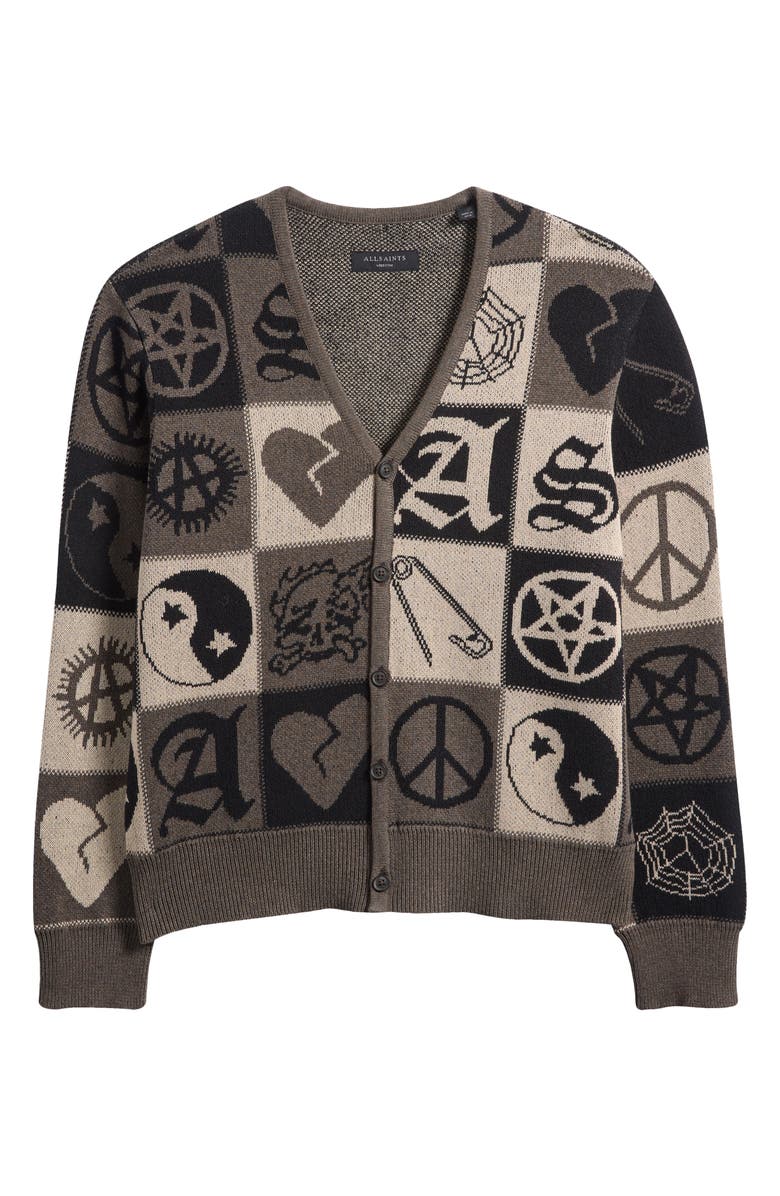 AllSaints Barker Cotton Jacquard Cardigan, Main, color, Taupe Brown/ Black