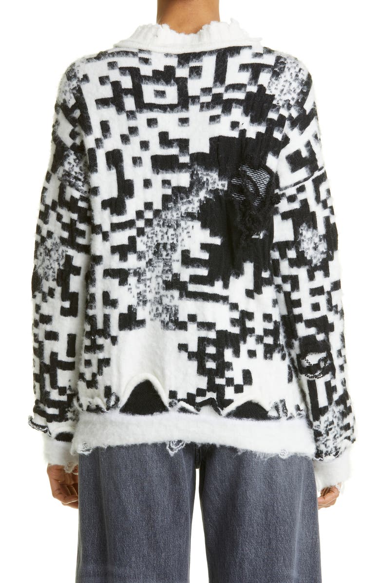 JW Anderson Gender Inclusive Oversize QR Code Jacquard Distressed Sweater, Alternate, color,