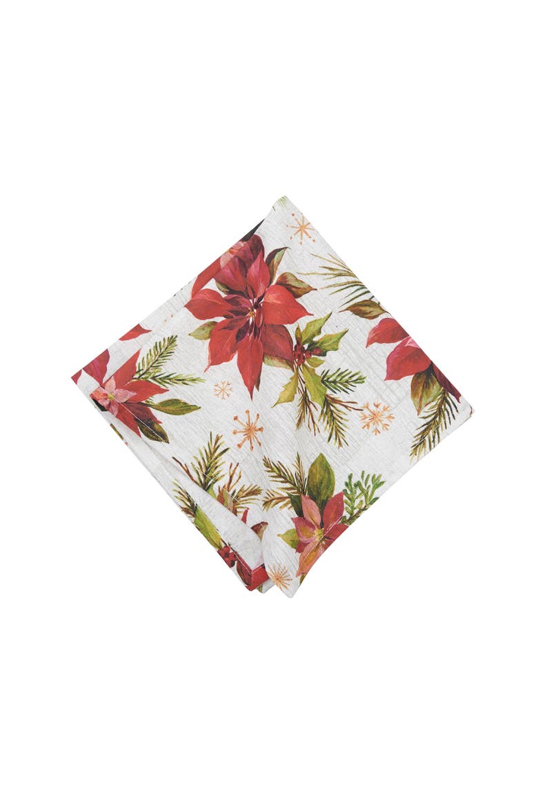 Poinsettia Christmas Single Cloth Napkin, Main, color, Yellow