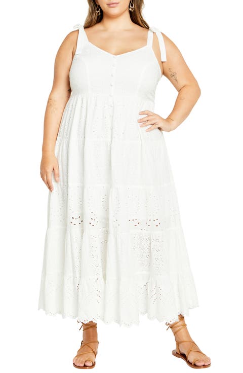 Allegra Eyelet Embroidered Maxi Dress (Plus)