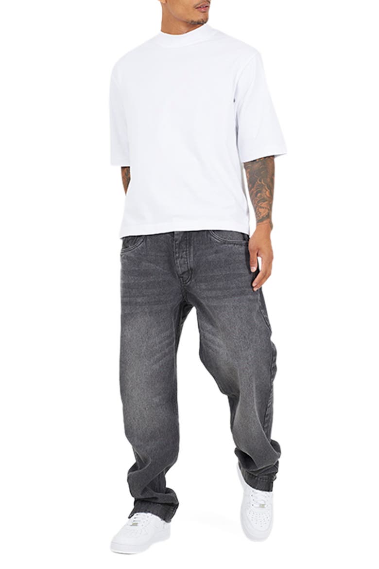 Wide Fit Split Hem Long Denim Jeans, Alternate, color, Charcoal