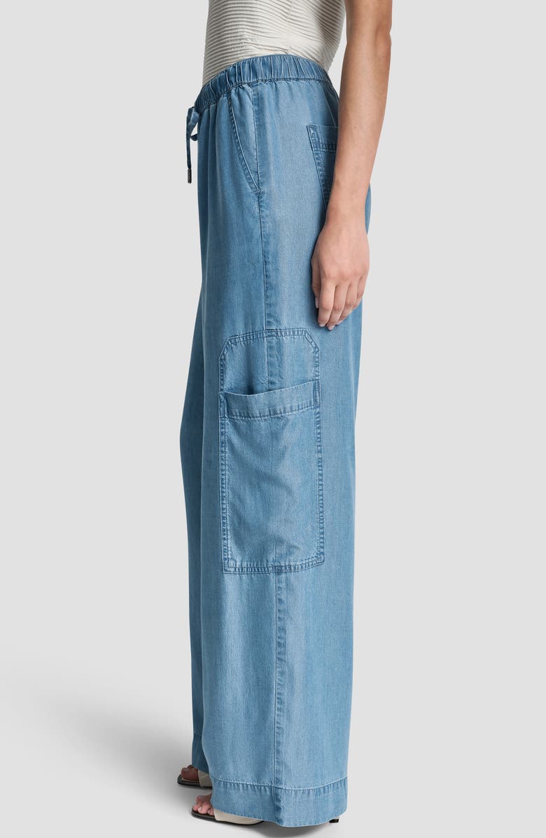 DKNY Denim Drawstring Cargo Pants, Alternate, color, Stream Wash