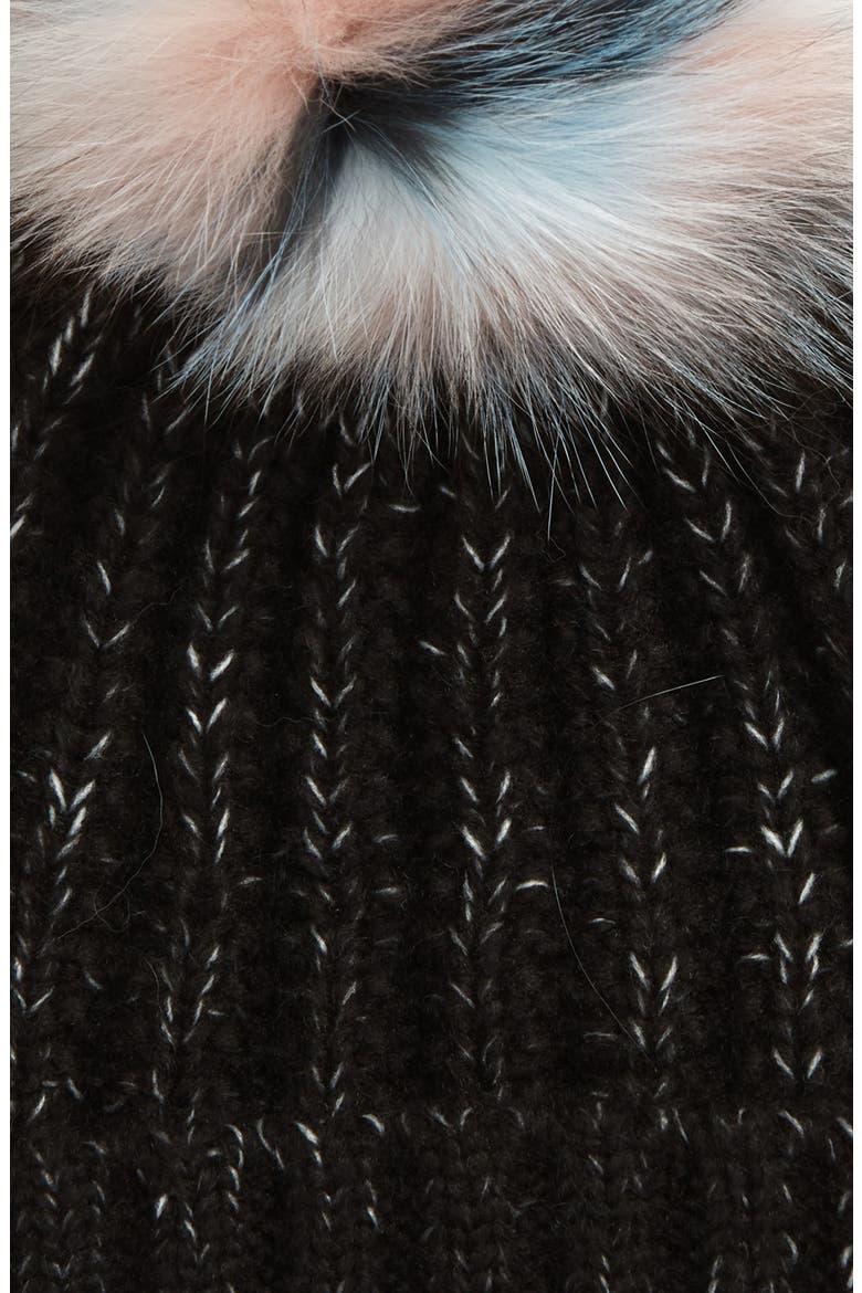 Beanie with Genuine Fox Fur Pom, Alternate, color, BLACK/ PINK MULTI POM