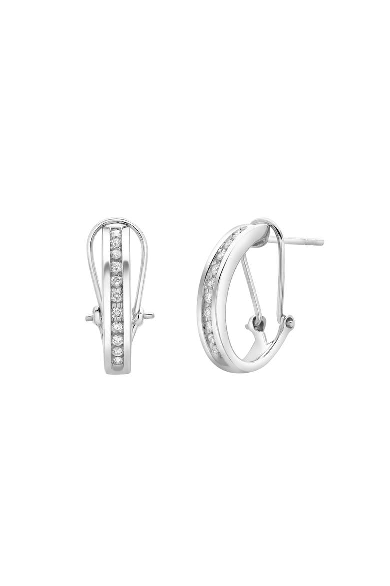 Bloom Channel Set Diamond Huggie Hoop Earrings in 14K Gold, Alternate, color, 14K White Gold