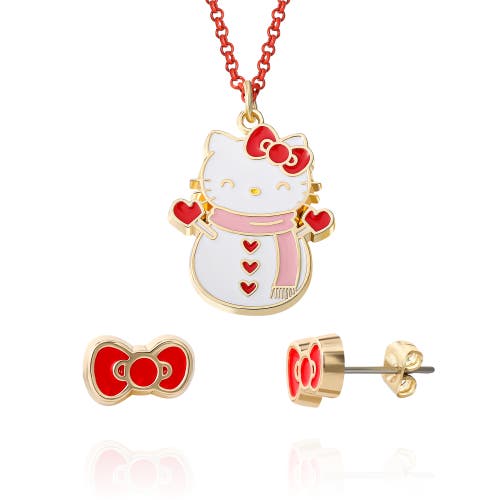 Hello Kitty Snowman Necklace And Earring Christmas Set In Red