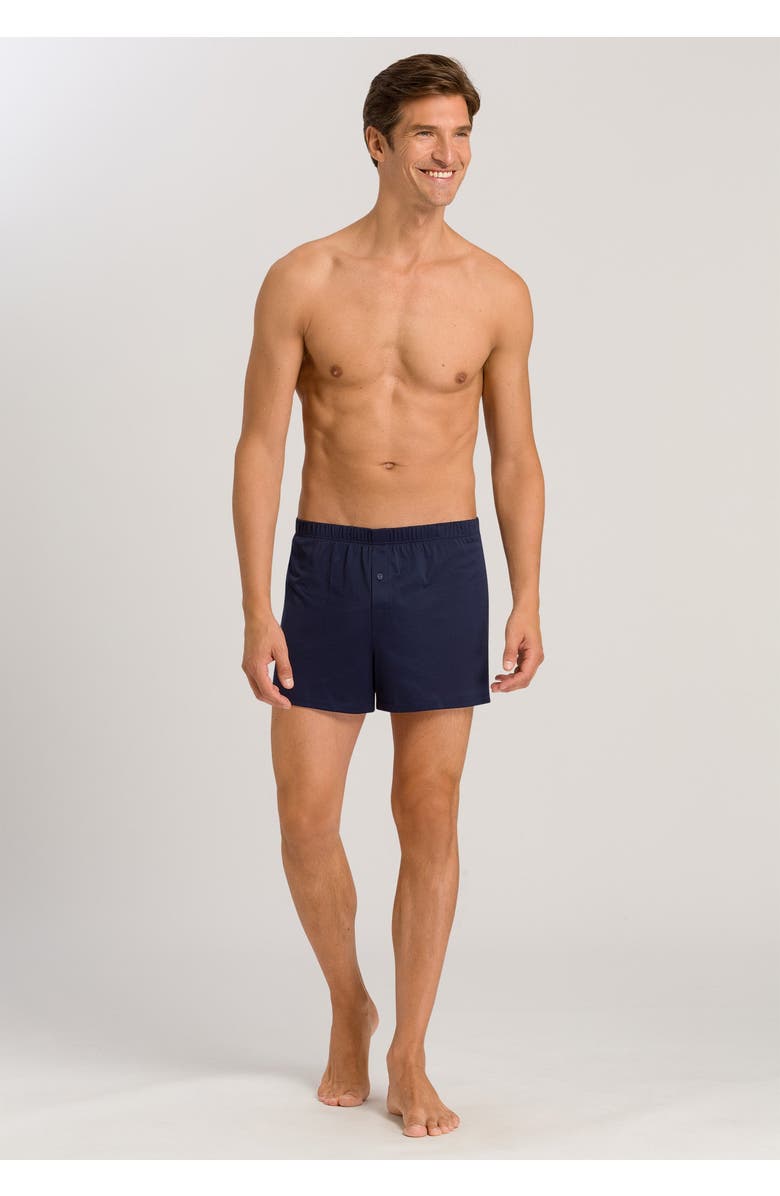 Hanro Cotton Sporty Button Fly Cotton Boxer, Alternate, color, Midnight Navy