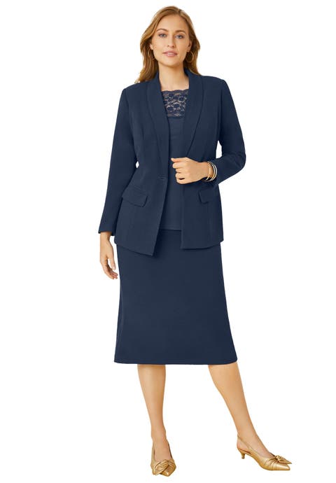2-Piece Stretch Crepe Single-Breasted Skirt Suit (Plus Available)