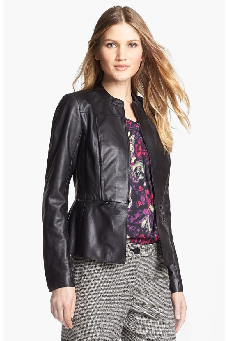 'Lamb Moss' Leather Jacket, Main, color, BLACK