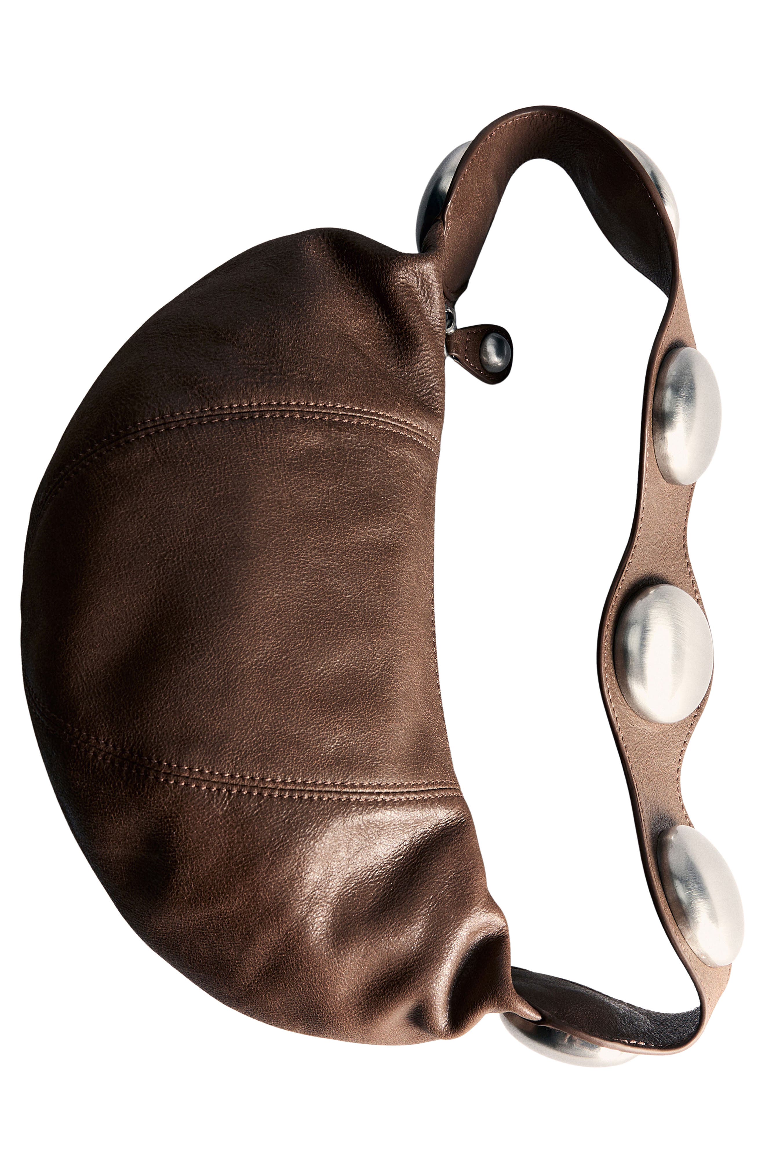 MANGO Studded Leather Hobo Bag, Alternate, color, 