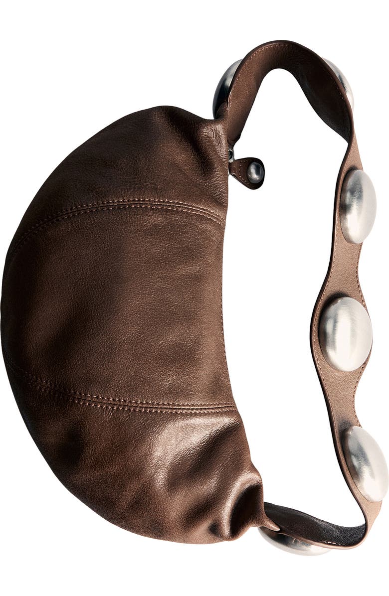 MANGO Studded Leather Hobo Bag, Alternate, color,