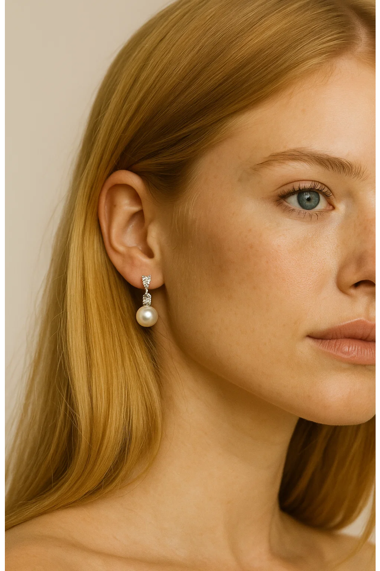 Pearl Drop Earrings with Cubic Zirconia  Accents Earrings, Alternate, color, Silver