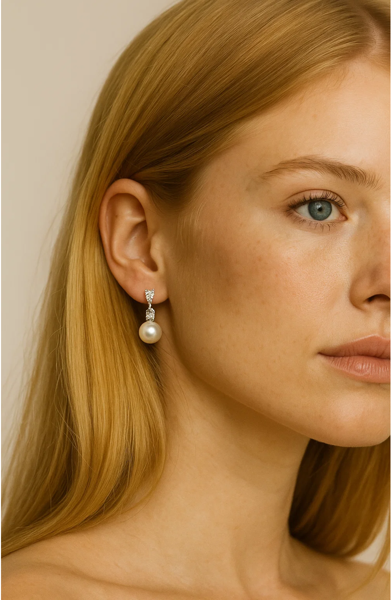 Hollywood Sensation Pearl Drop Earrings with Cubic Zirconia Accents Earrings, Alternate, color,