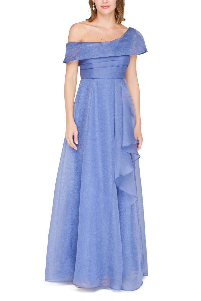 Evangeline One-Shoulder Organza Gown, Main, color, AZURE BLUE