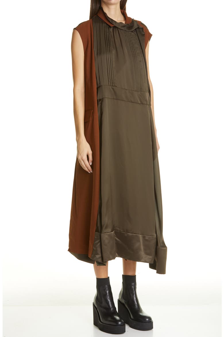 Mixed Media Midi Dress, Alternate, color, BROWN/ KHAKI