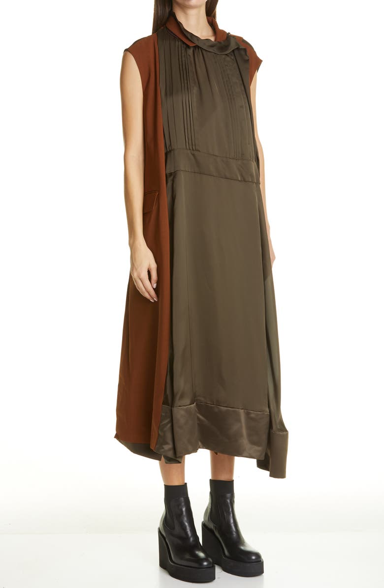 Sacai Mixed Media Midi Dress, Alternate, color,