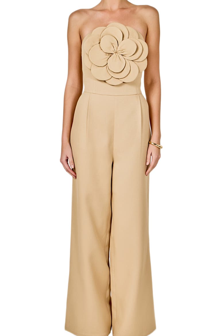 Floral Appliqué Strapless Jumpsuit, Alternate, color, TAN
