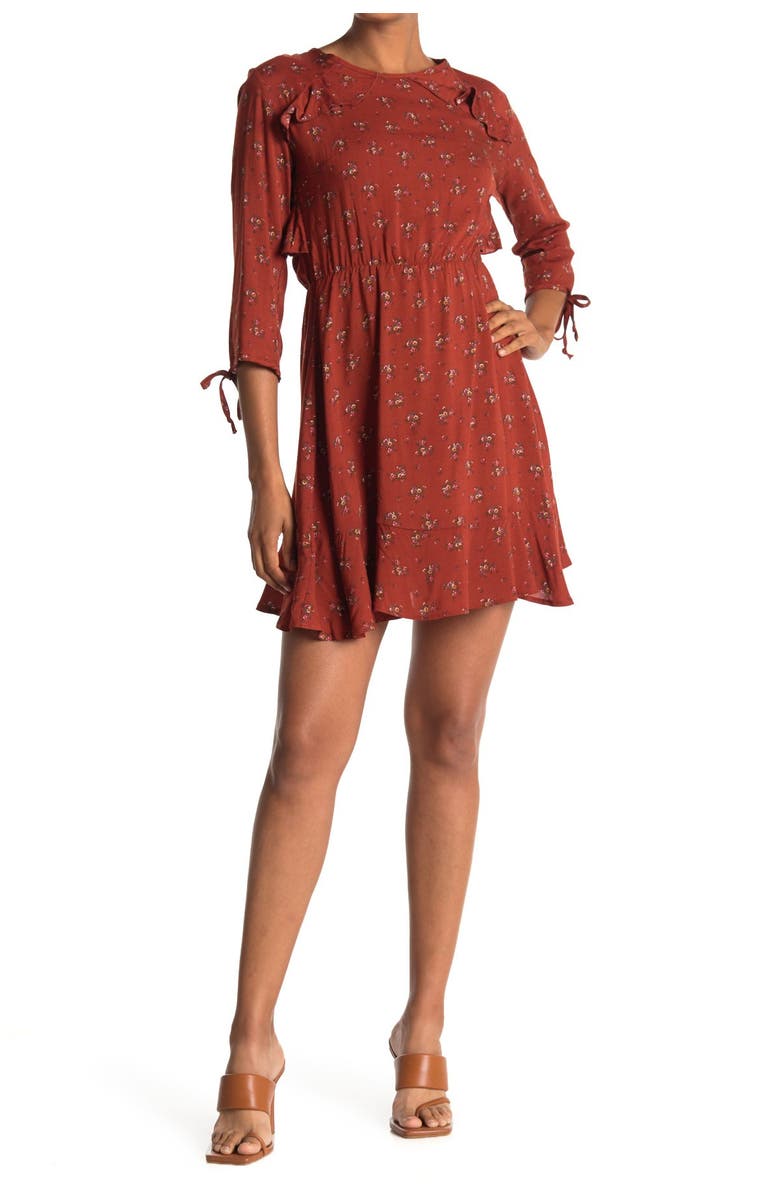 Velvet Torch Floral Ruffle Trim Mini Dress, Main, color, 